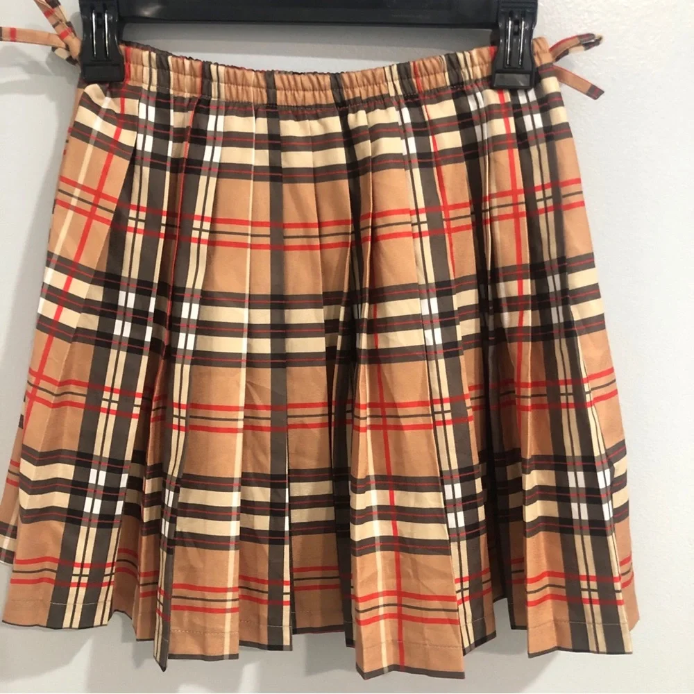 Girls Classic Plaid Pleated Mini Skirt Elastic Waist Cotton Blend Size Girls 10Y